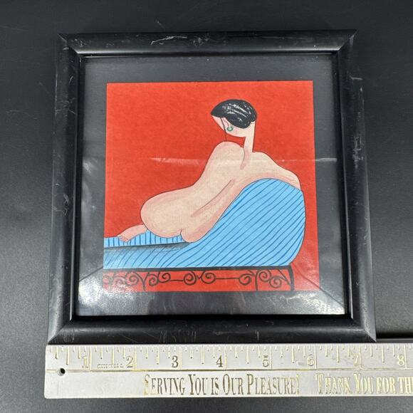Original Pastel drawing, 'Reclining Nude' Artist Unknown Framed Unsigned 7.5” - Picture 9 of 13